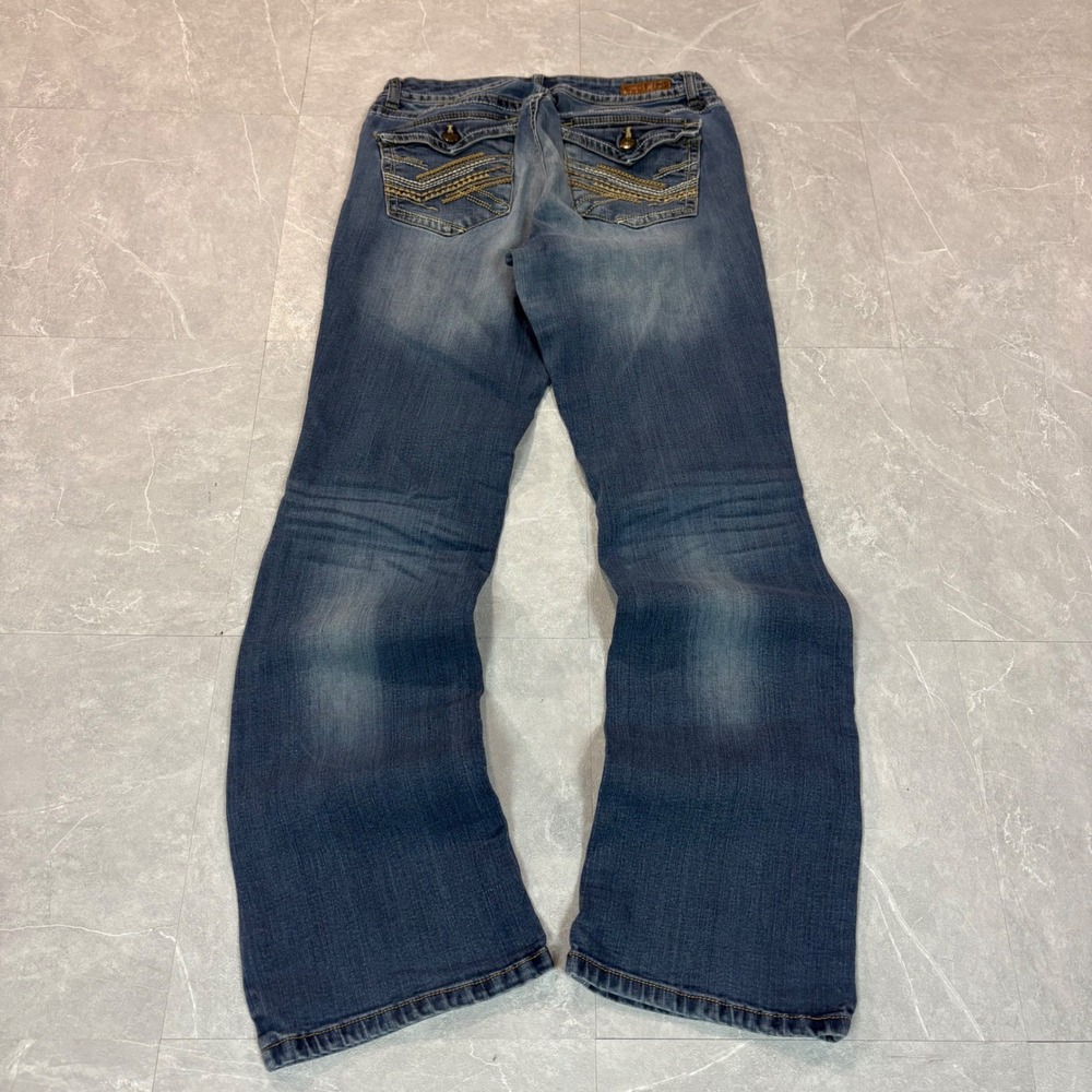 LEI Bridget Curvy Bootcut Jeans Mens Size 9 Regular Blue Denim Embroidered Flap